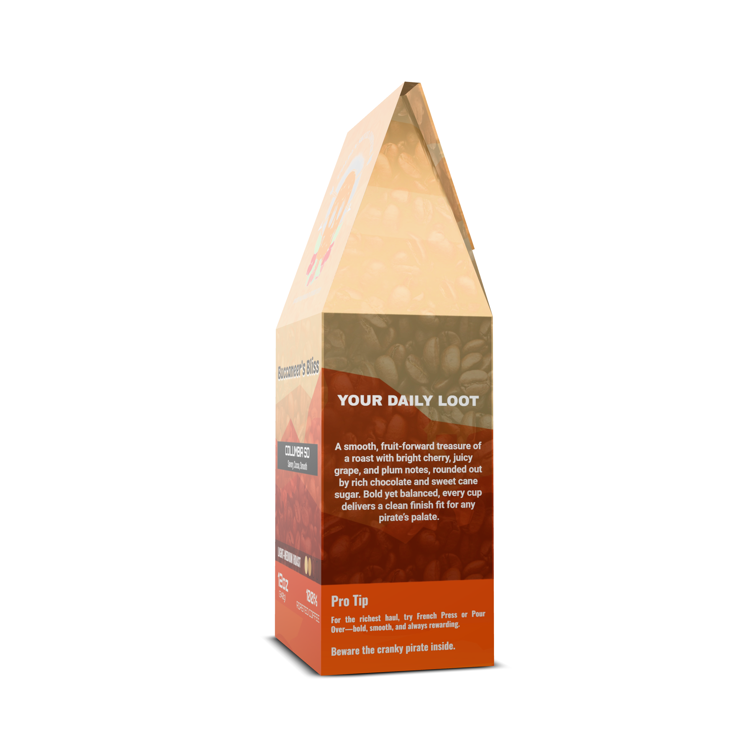 Packaging of Buccaneer's Bliss 'Your Daily Loot' with text and branding