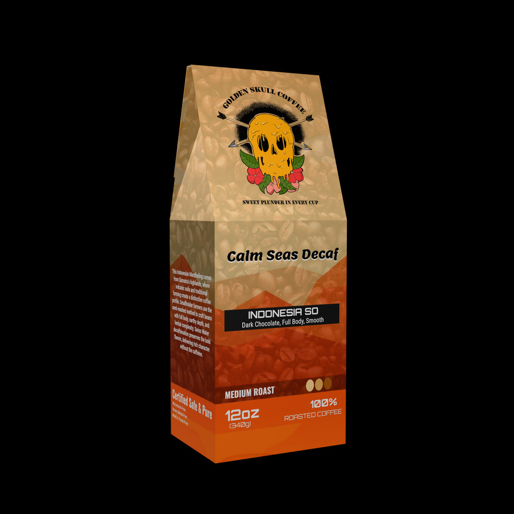 Coffee bag with 'Golden Skull Coffee' branding Indonesian single-origin coffee