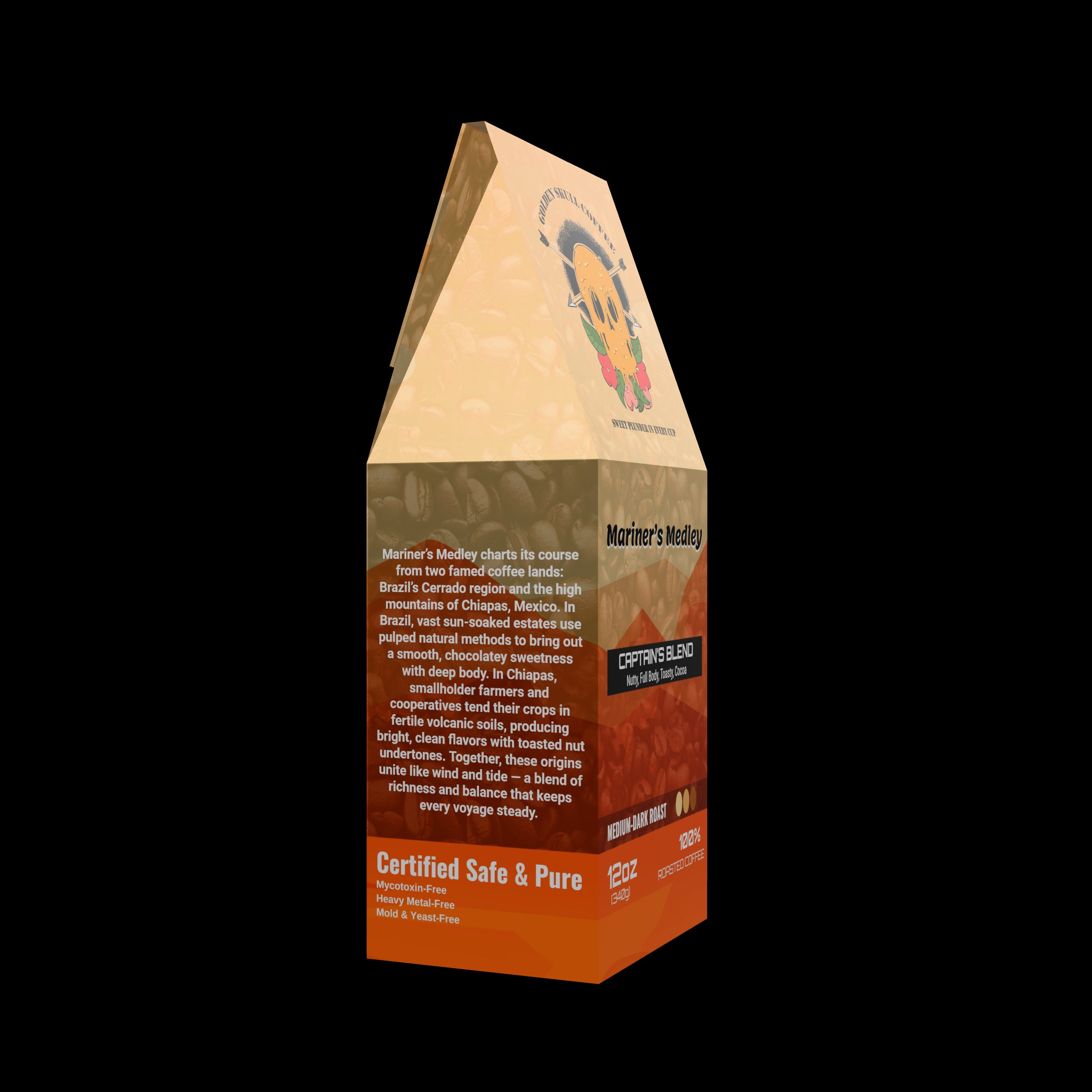 Golden Skull Coffee Mariner's Blend coffee package on a white background